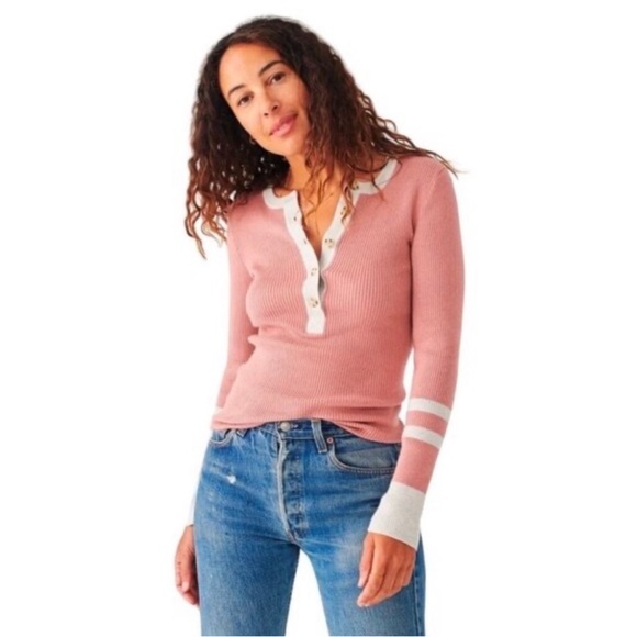 Faherty Sweaters - Faherty womens ribbed knit mikki Henley Sweater cotton cashmere size medium pink
